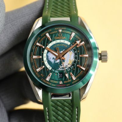 Replica Omega New Aqua Terra Worldtimer 40mm Watch Green Rubber Strap